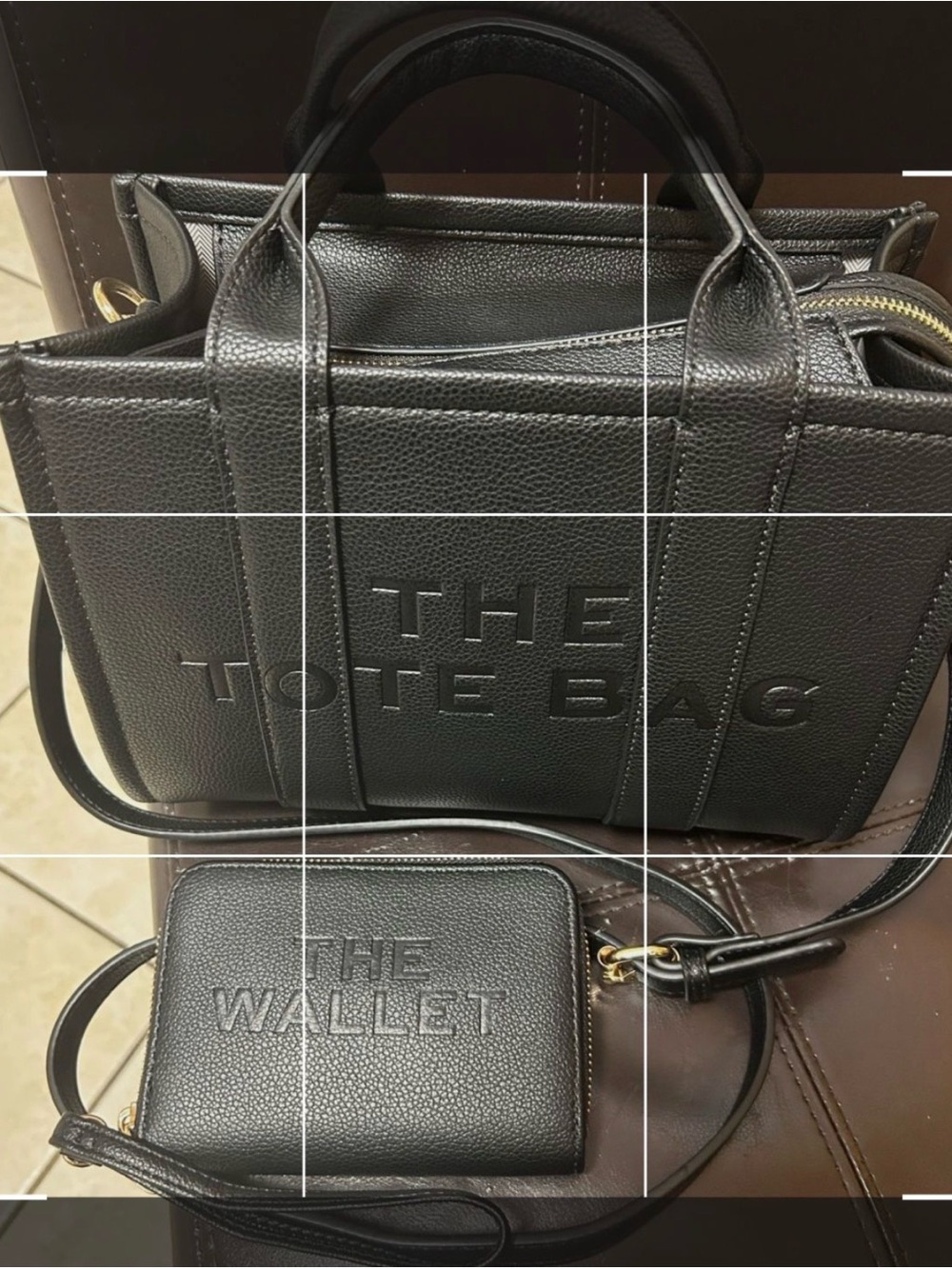 Black Leather Tote Bag and Wallet Set -